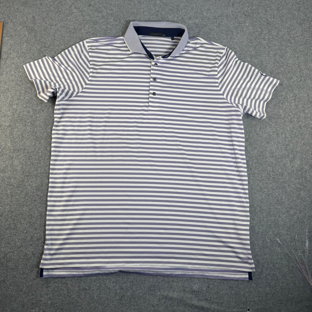 Greyson Mens XXL Striped Performance Golf Polo Purple White Dalton G&CC Logo